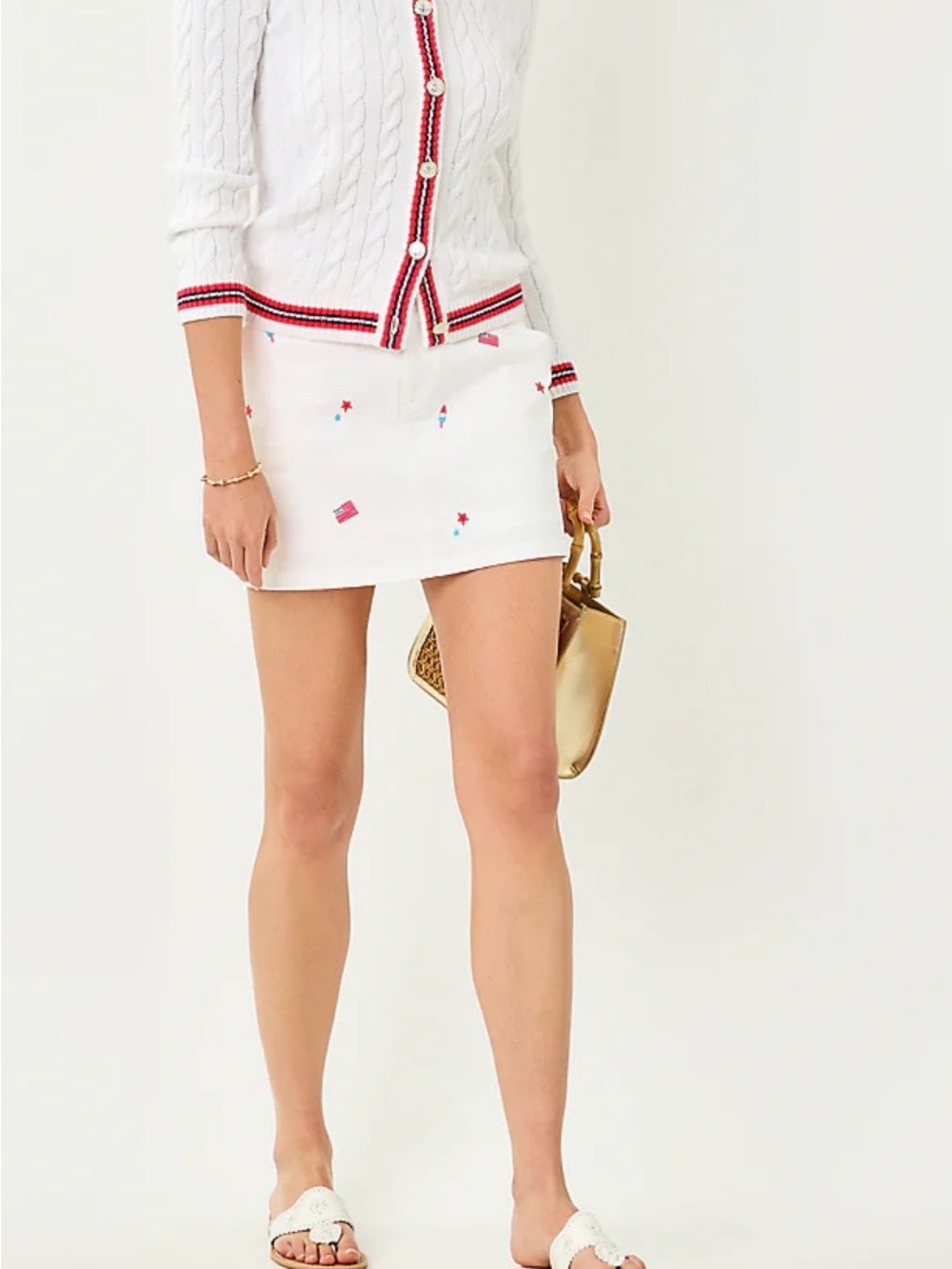 Lilly Pulitzer 14 Skirt Women's Colette Denim Skort America Red White Blue Top L - Picture 2 of 6